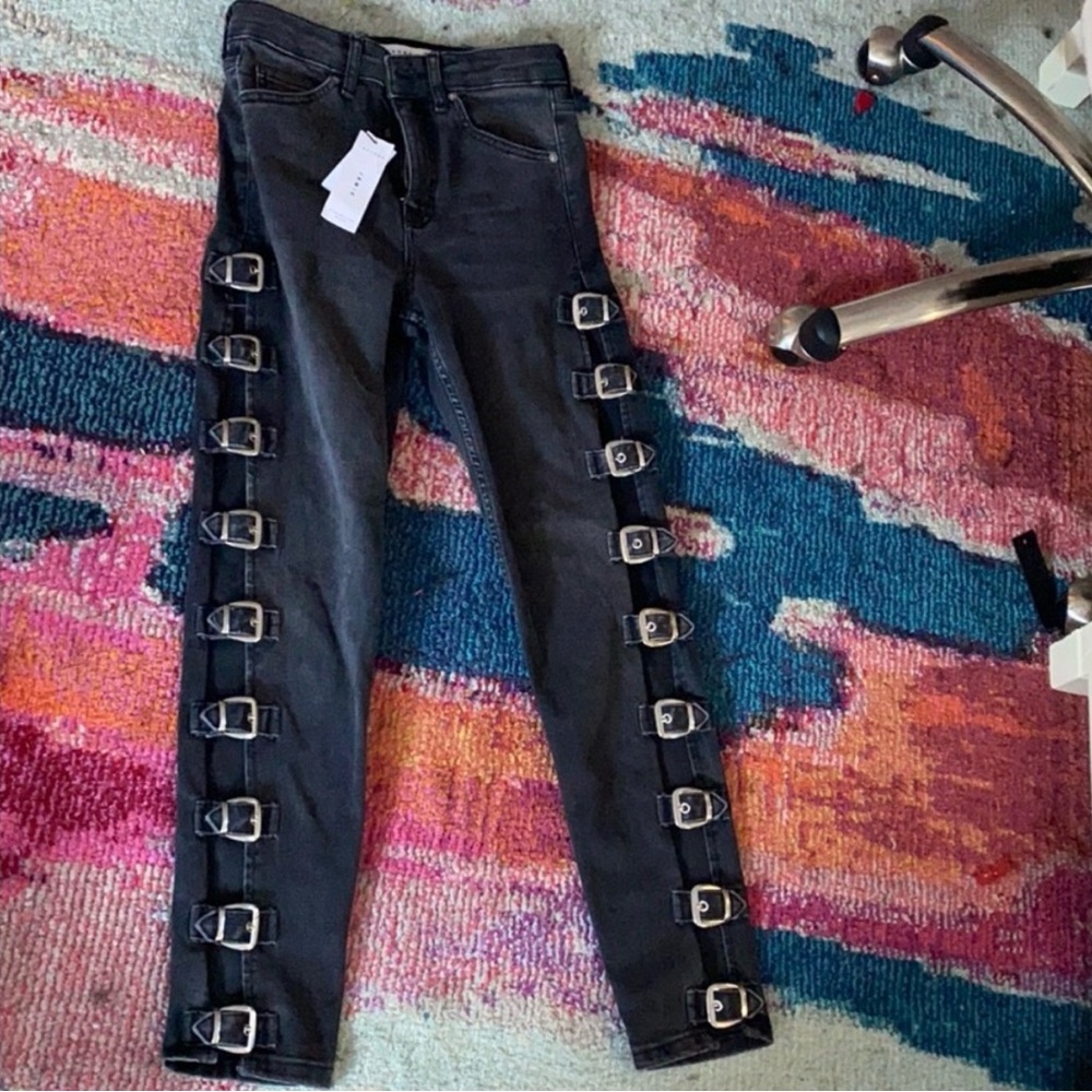 Topshop JAMIE Black Buckle Accent Skinny Jeans